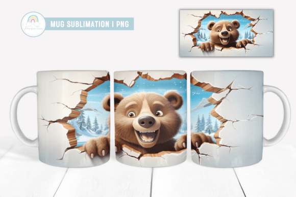 3D Grizzly Bear Mug Wrap: A Bold Sublimation Design