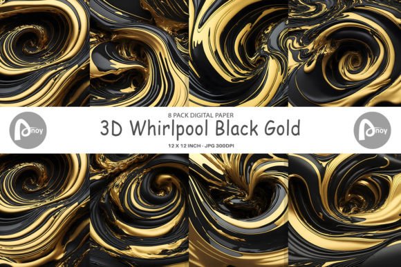 3D Whirlpool Black Gold Digital Paper Set