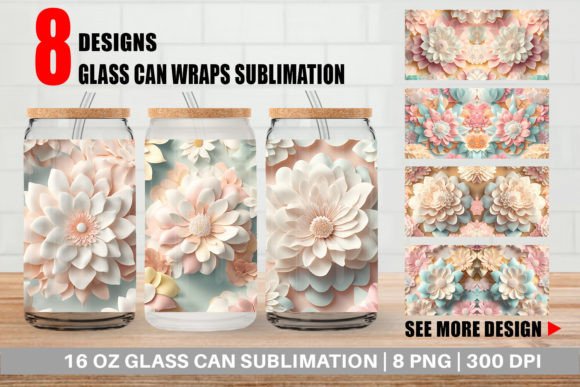 Elevate Your Drinkware with Glass Can 3D Flower Pastel Color Designs