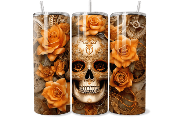 Elevating Tumbler Crafts with the 3D Sugar Skull Metal Steampunk Wrap
