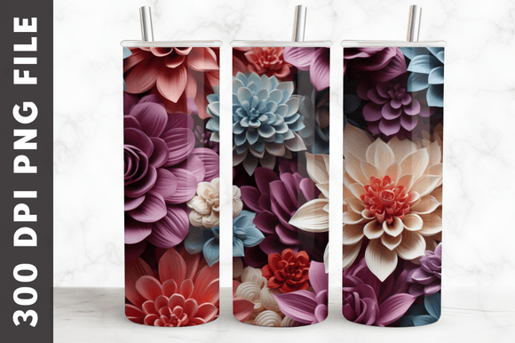Stunning 3D Flowers Tumbler Wrap PNG for Custom Cups