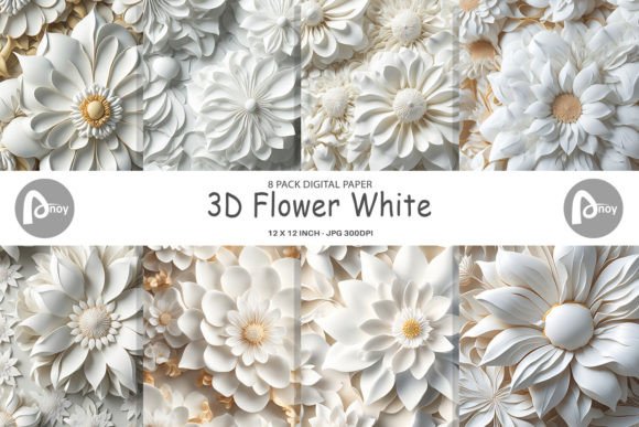 Unlock Creativity with 3D White Flower Digital Paper
